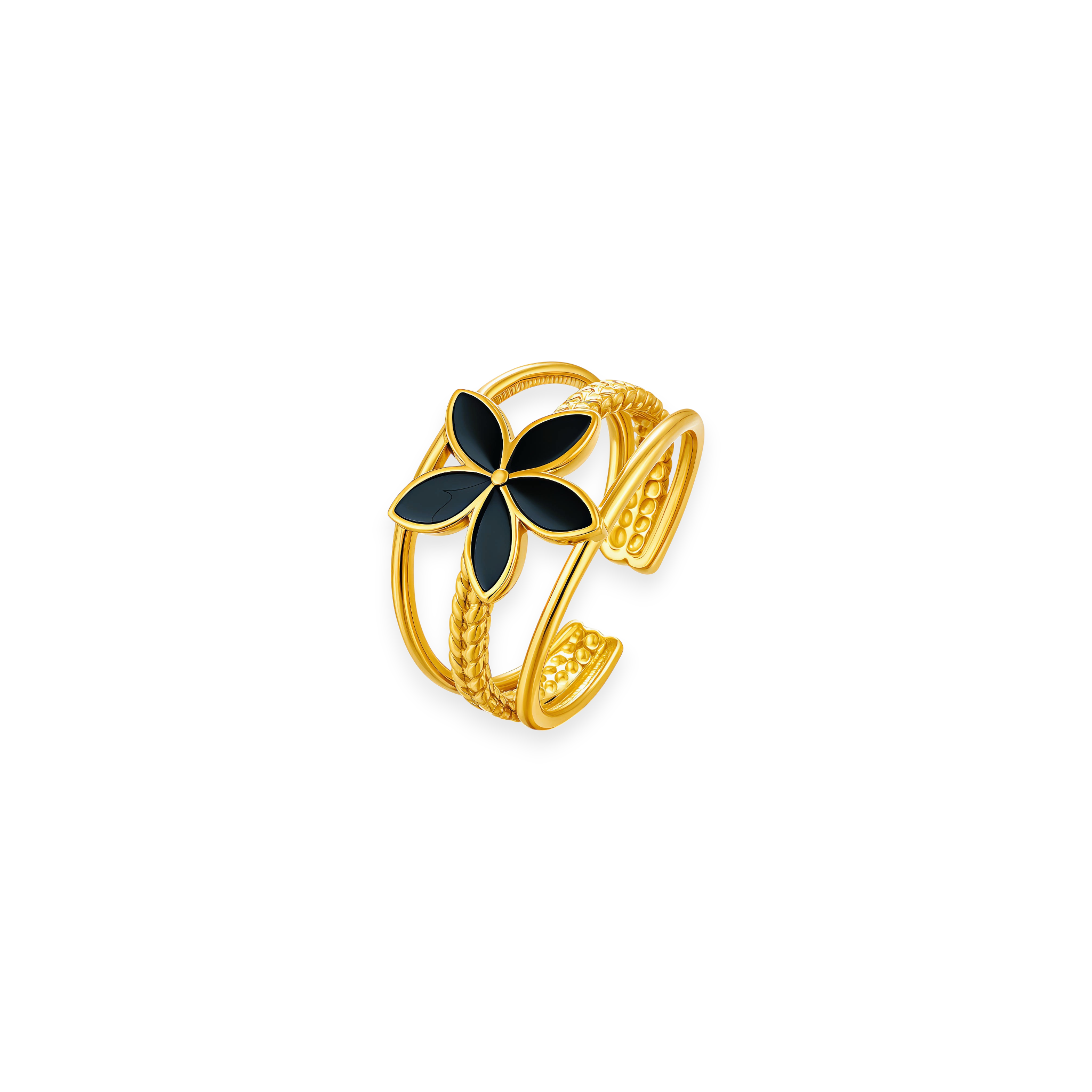 Black Flower Triple Ring