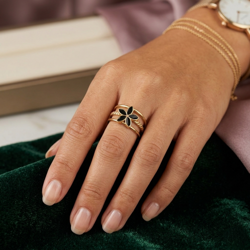 Black Flower Triple Ring
