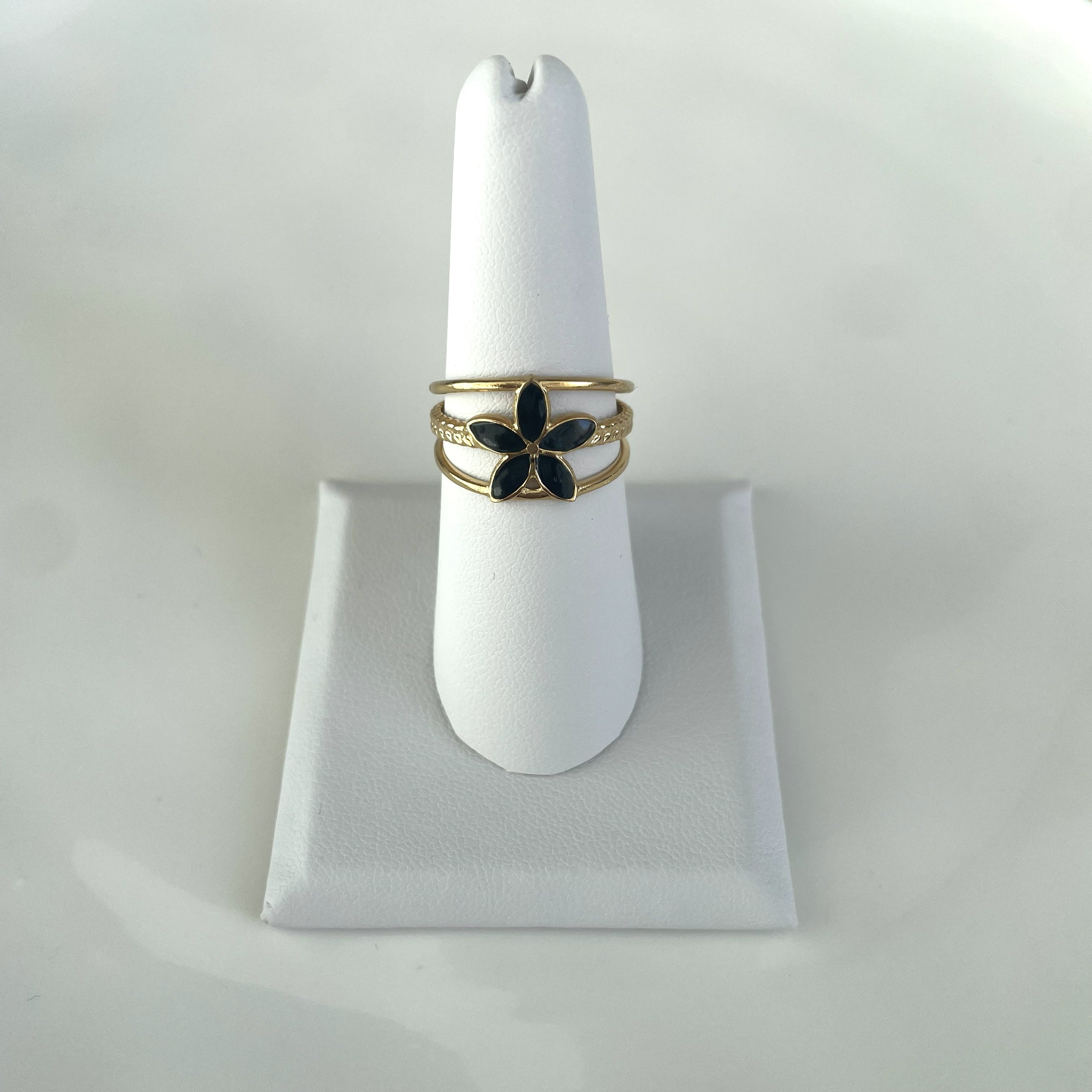 Black Flower Triple Ring